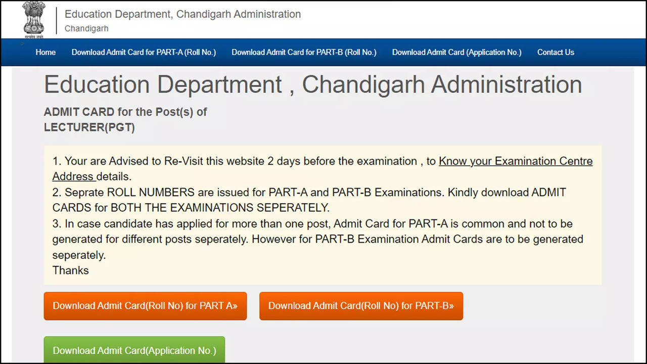 Chandigarh PGT Admit Card 2024 uitgebracht op chdeducation.gov.in;  Download hier