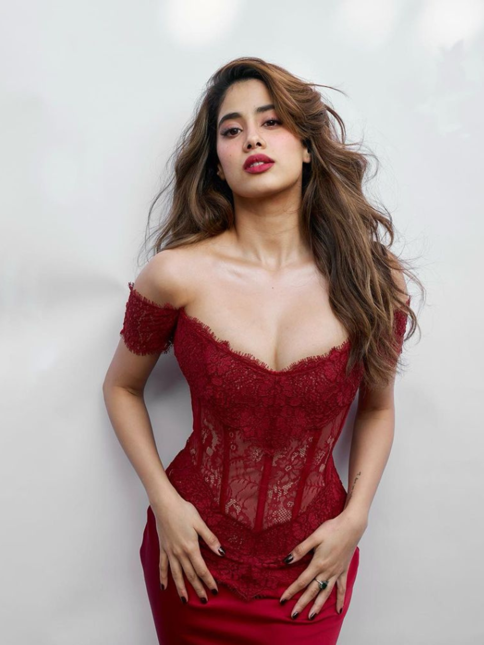 Janhvi Kapoor All Red Look in Lace and Satin Corset Gown is Inspiration for Valentine's Look