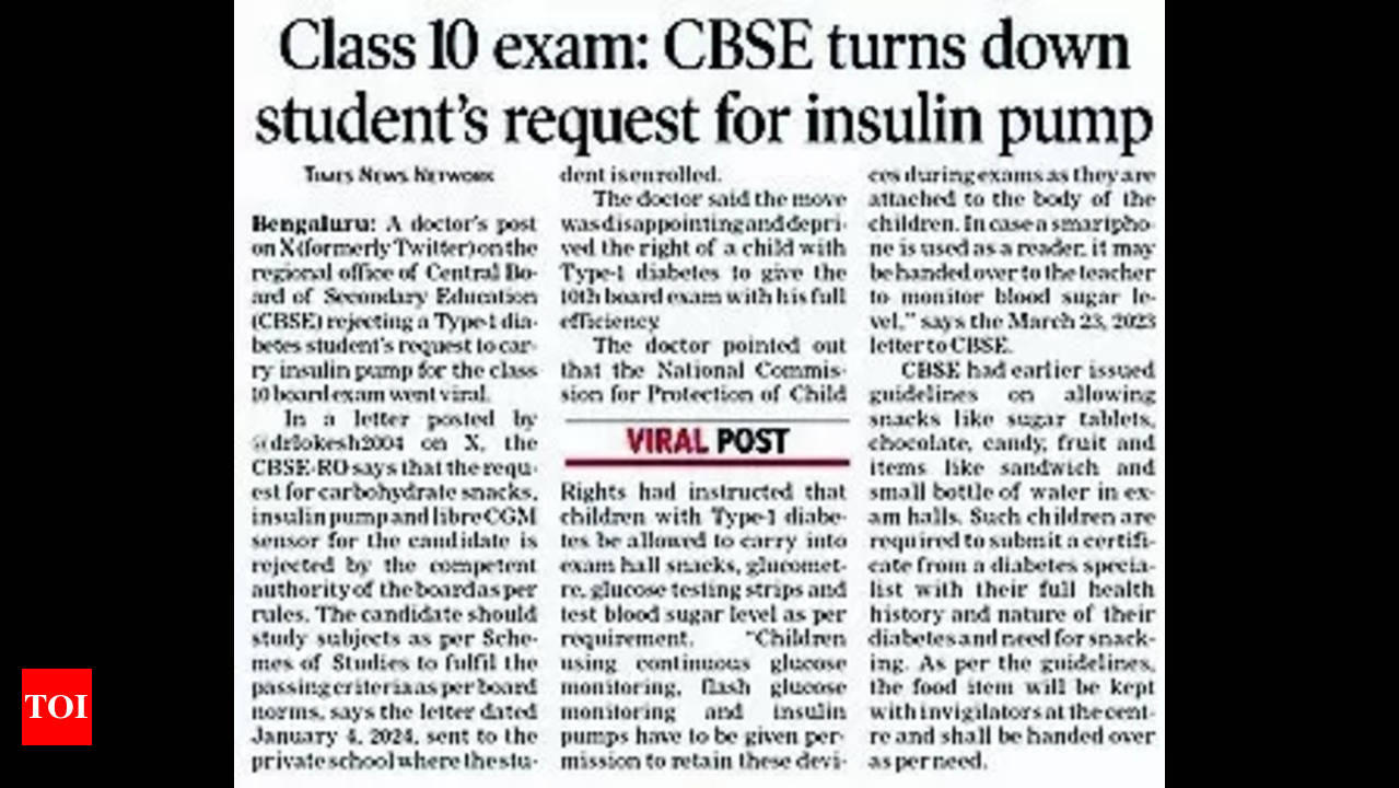 T1 Diabetics: CBSE Updates Facilities for Type-1 Diabetic Students Sitting  for Board Exams