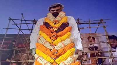Fans awaits release of Rajinikanth's 'Lal Salaam' with enthusiasm, put up banners, garlands outside theatre in Chennai