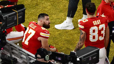 Travis Kelce suffers Super Bowl sideline meltdown as Taylor Swift's boyfriend pushes his coach Andy Reid, 65, and screams in his face