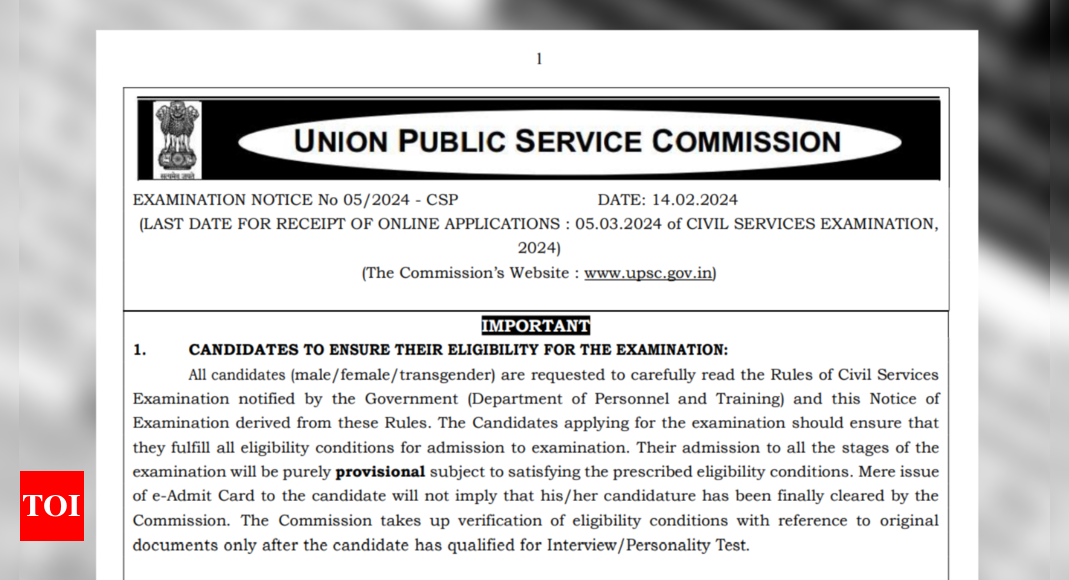 UPSC CSE 2024 Registration: UPSC CSE 2024 registration begins at upsc.gov.in; number of vacancies drop to 1056 |