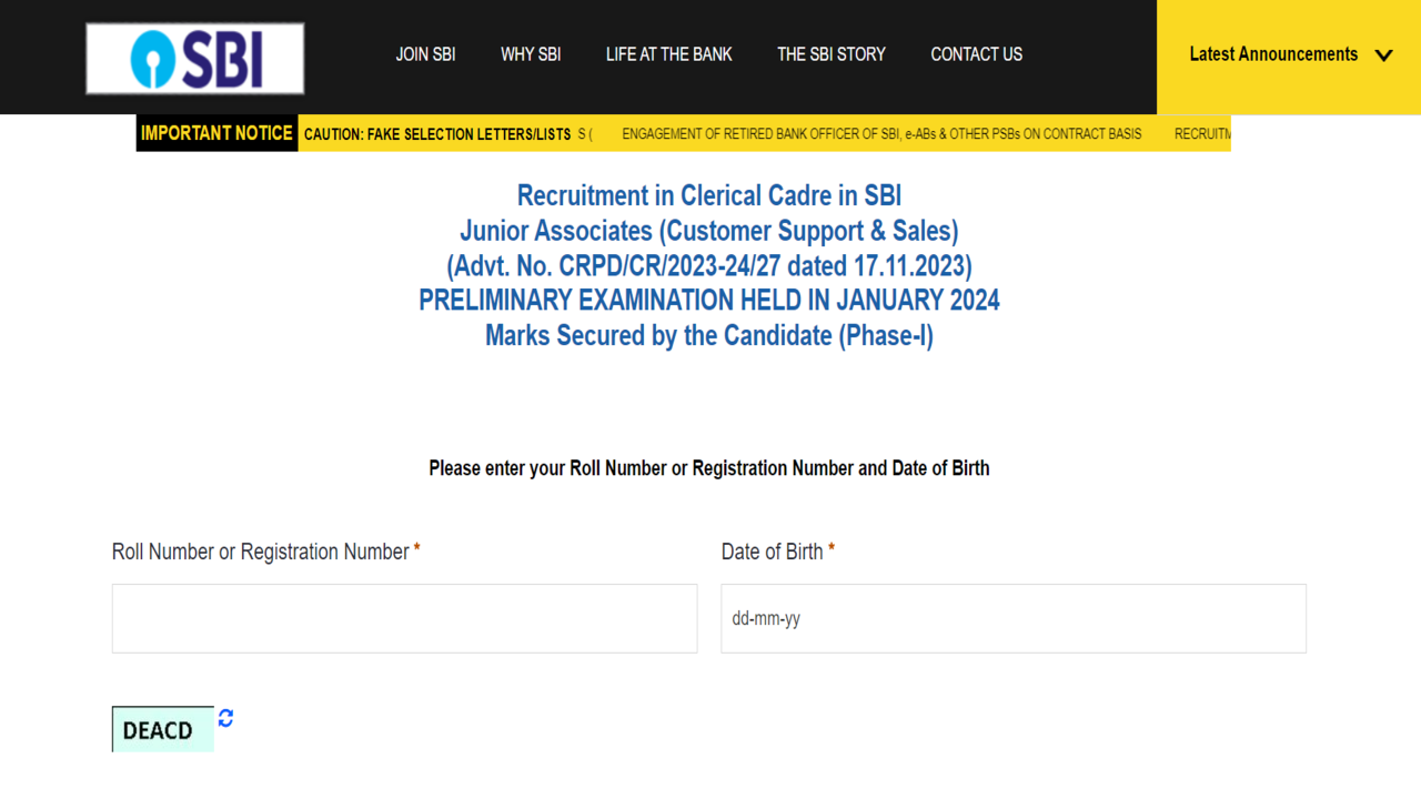 SBI Clerk Result SBI Clerk Junior Associate 2024 Prelims Result