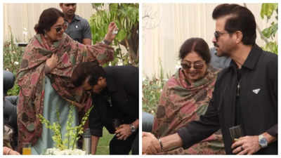 Anil Kapoor touches Kirron Kher's feet as they meet for a lunch outing
