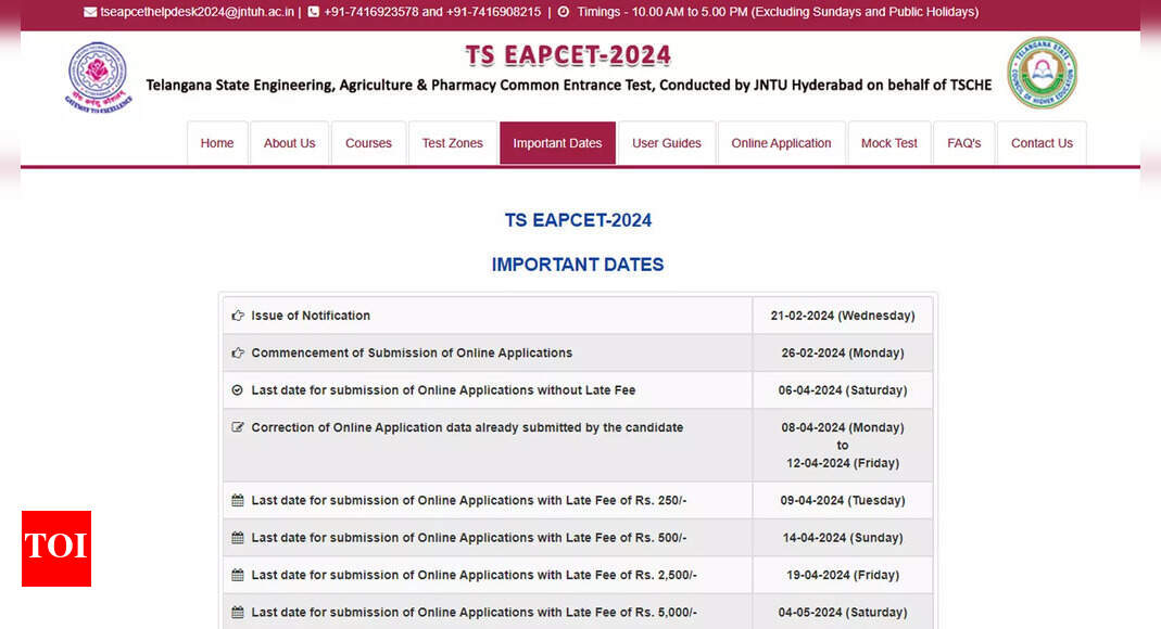 TS EAMCET 2024 notification released at eamcet.tsche.ac.in, registration from February 26 – Times of India