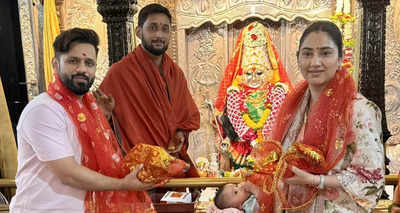 Rahul Vaidya and Disha Parmar seek blessings at the Mahalakshmi Jagdamba temple with baby girl Navya; see pics