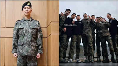 BTS’ RM cheerfully poses with his military buddies