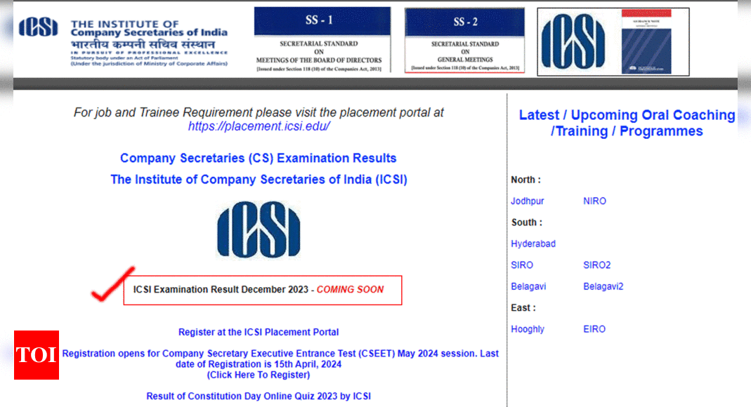 ICSI CS Executive and Professional December 2023 Results today at icsi.edu