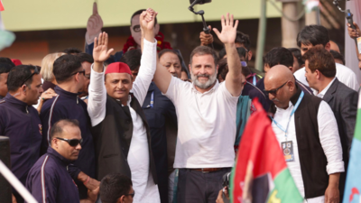 Akhilesh Yadav Joins Rahul Gandhi for Bharat Jodo Nyay Yatra in Agra