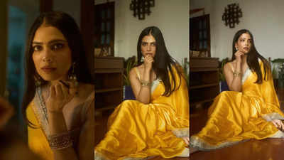 Malavika Mohanan's gota-detail yellow satin silk saree is a festive must-have