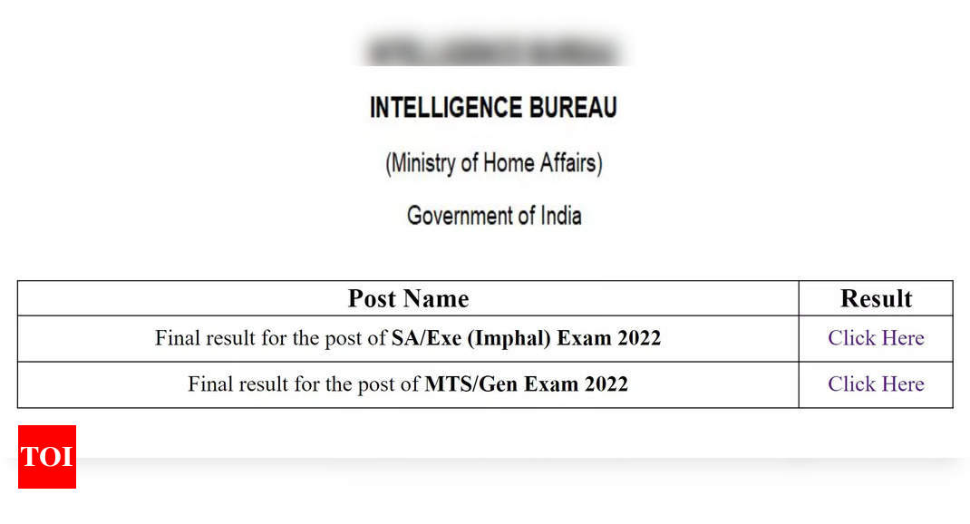 MHA IB SA, MTS Results 2024 out at mha.gov.in, direct link here Times