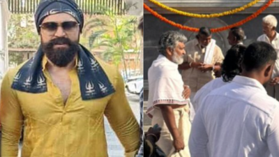 SS Rajamouli and Yash attend Pran Pratishtha ceremony in Bellary Temple