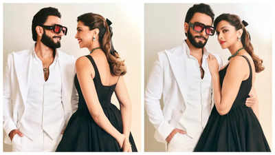 Ranveer Singh and Deepika Padukone can't take their eyes off each other as they stun in black and white at Anant Ambani and Radhika Merchant's pre-wedding celebrations - See photos