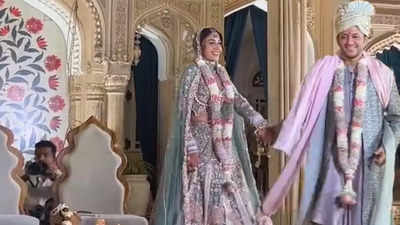 Ishqbaaz fame Surbhi Chandna ties the knot with Karan Sharma; looks gorgeous in a sea green lehenga as she walks down the aisle
