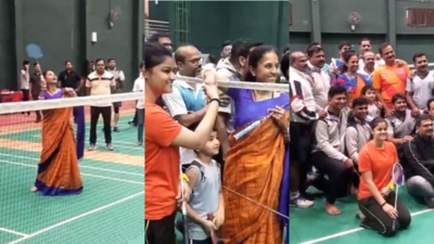 Surpriya Sule plays badminton in unique election campaign