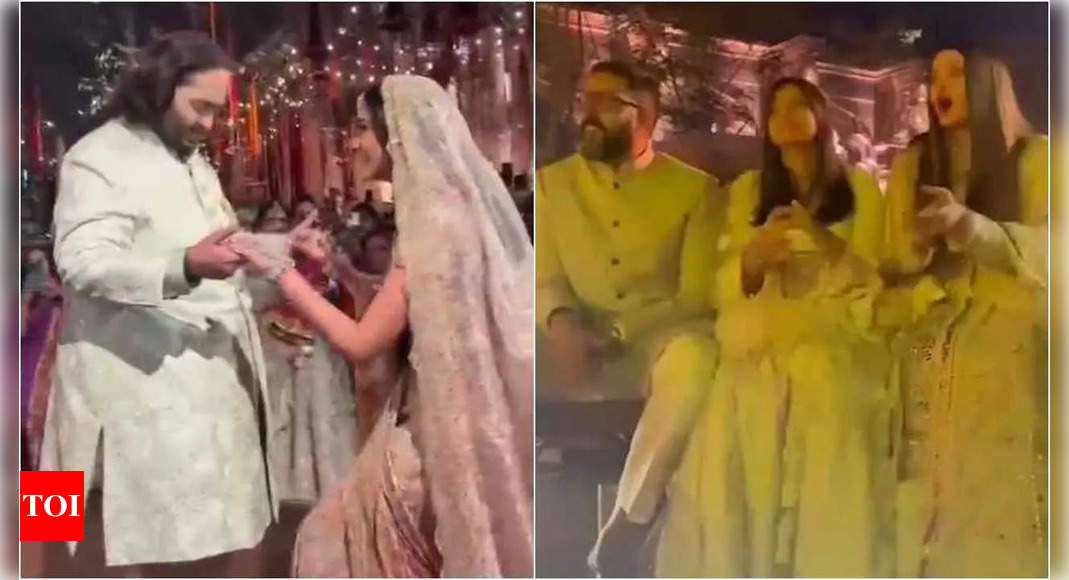 Abhishek Bachchan, Aishwarya Rai Bachchan, their daughter Aaradhya Bachchan light up Anant Ambani and Radhika Merchant’s ‘Hastakshar’ ceremony | Hindi Movie News