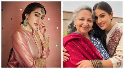 Sara Ali Khan wears her 'badi amma' Sharmila Tagore's zardosi-border suit as she poses with her 'regally handsome' brother Ibrahim Ali Khan - See photos