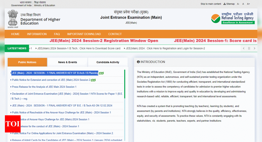 JEE Main 2024: BArch/B.Planning final answer key released at jeemain ...