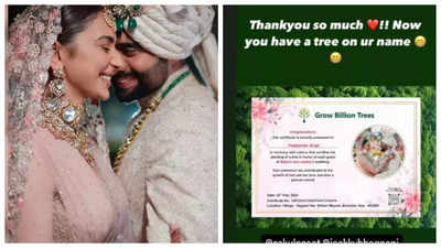 Rakul Preet Singh and Jackky Bhagnani to plant a sapling in Goa in the name of every guest who graced their wedding - See post