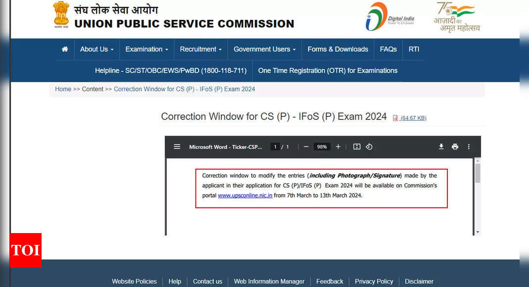 UPSC Prelims Application Correction Window Open from today: Here’s what you can rectify