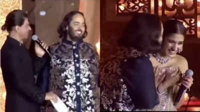 Netitzens react as Radhika Merchant calls Shah Rukh Khan 'uncle' and dedicates his iconic romantic dialogue to Anant Ambani, the latter kisses her and it's heart melting - WATCH video