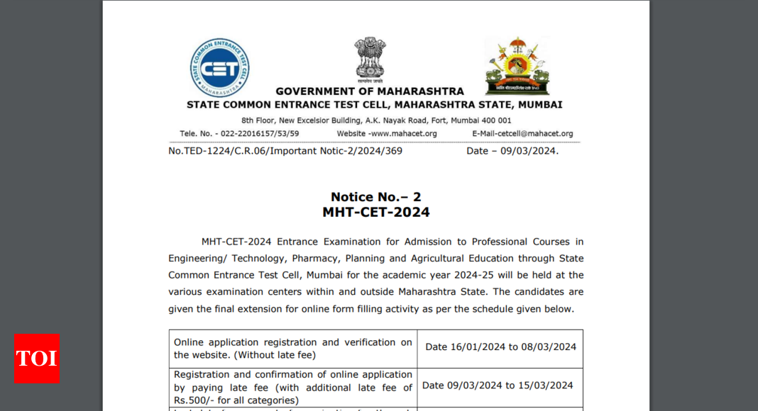 MHT CET 2024 registration dates extended Apply with late fee till this