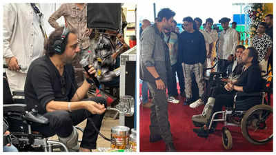 Anees Bazmee shoots with Kartik Aaryan for 'Bhool Bhulaiyaa 3' on wheelchair on muhurat day - See photos