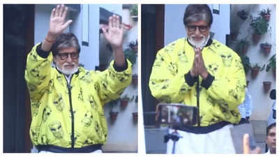 Amitabh Bachchan looks dapper in a cool yellow jacket as he steps out to greet his fans outside Jalsa - See photos