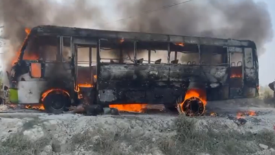 UP: Bus catches fire after touching high tension wire, several dead
