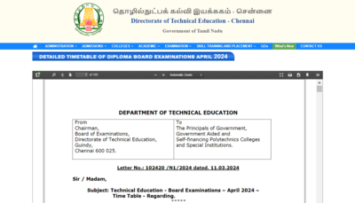 TNDTE Diploma exam schedule OUT at dte.tn.gov.in: Direct link to check the time table