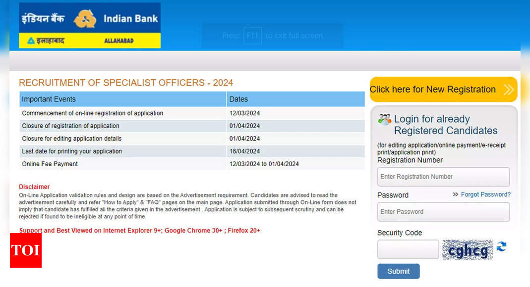 Indian Bank Recruitment 2024: Apply online for 146 Specialist Officer posts