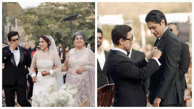 Aamir Khan wipes his tears as he walks Ira Khan down the aisle; fixes Junaid Khan's pocket square in UNSEEN photos - See inside
