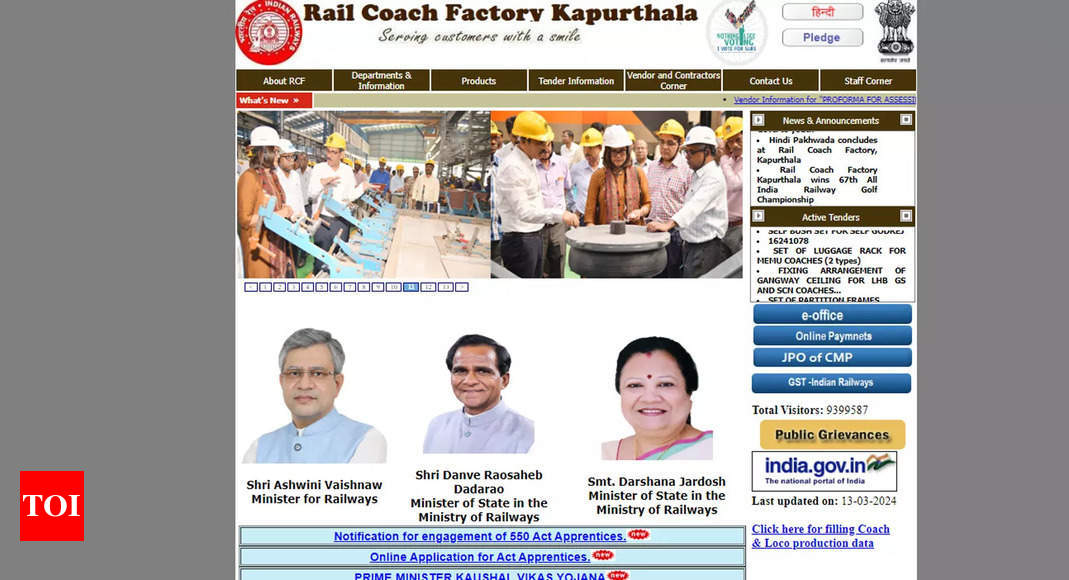 RRB Recruitment 2024: RCF Kapurthala invites applications for 550 Rail Coach Factory Apprentice Posts