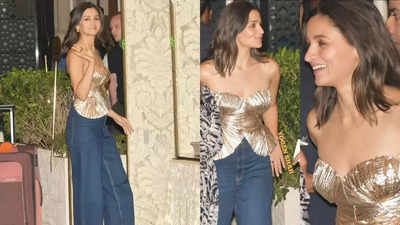 Birthday girl Alia Bhatt stuns in golden at her birthday party, with Ranbir Kapoor, her family and the Ambanis, fans cannot stop gushing over her look - PICS inside