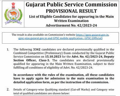 GPSC DYSO Result 2023 declared at gpsc.gujarat.gov.in, direct link to check