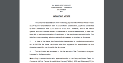SSC GD re-exam for 16185 candidates to be held on March 30: Official notice for exam centres here