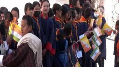 Bhutanese school children line Thimphu's streets to welcome PM Modi