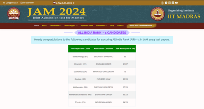 IIT JAM Toppers 2024 announced: Check list of all India rankers and their scores