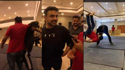 Tovino Thomas lifts and flips 'Identity' filmmaker Akhil Paul during fight practice session; confirms 'Director is doing fine'- WATCH