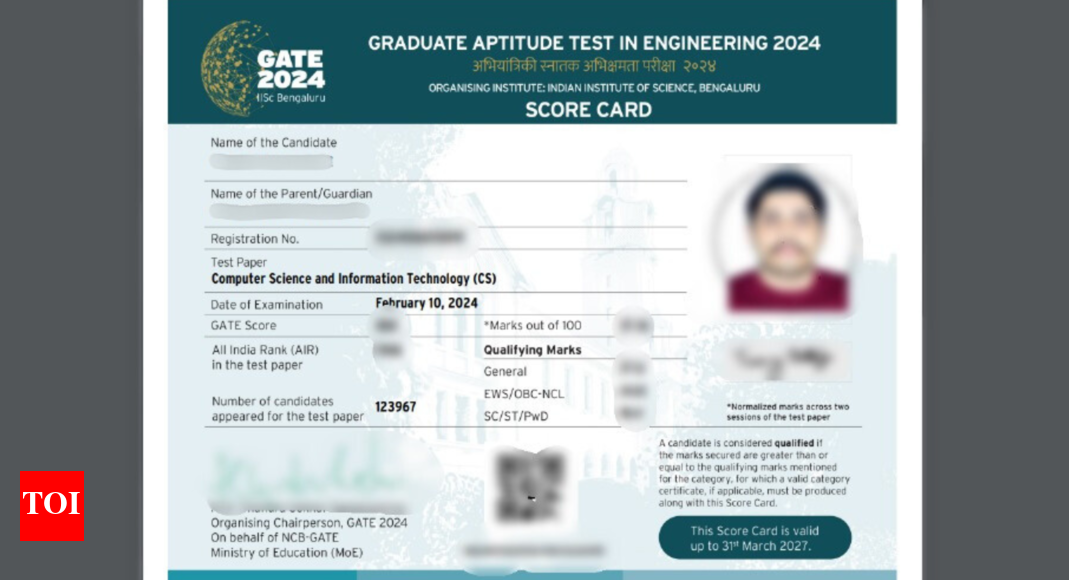 GATE 2024 Scorecard OUT, direct link here to login - Times of India