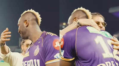 Watch: Shah Rukh Khan embraces Andre Russell with a warm hug during victory lap