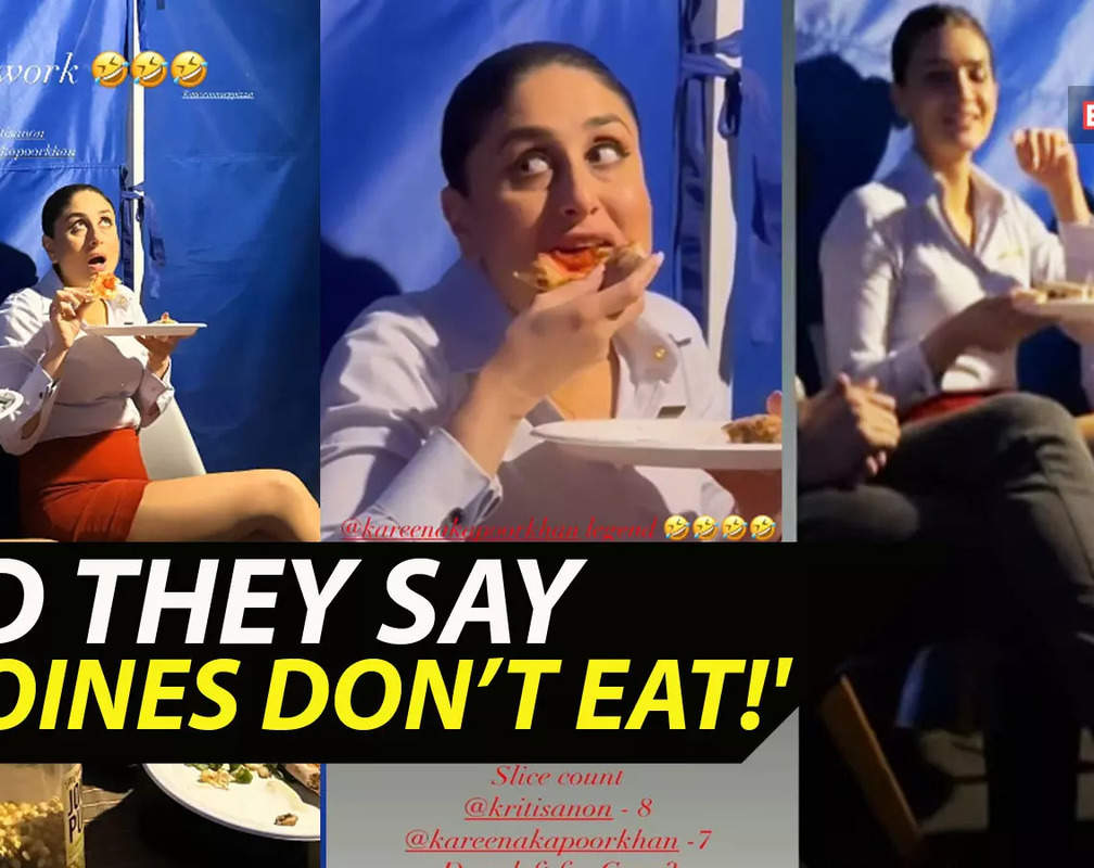 
BTS moments! Kareena Kapoor and 'lamboo' Kriti Sanon bond over pizza on 'Crew' set
