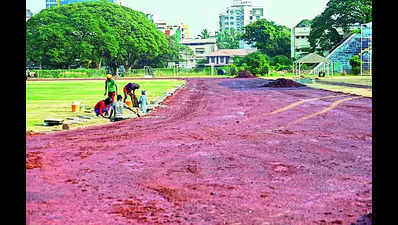 Work on relaying of synthetic track begins