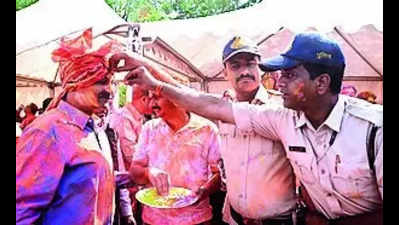 Cops celebrate Holi at police lines