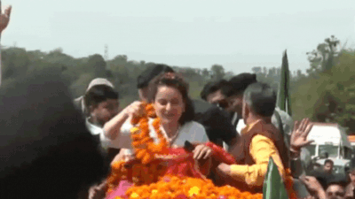 Actor-turned-politician and BJP candidate from Mandi Kangana Ranaut holds roadshow