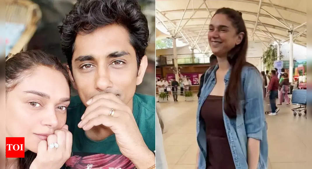 Aditi Rao Hydari makes her first public appearance post engagement with Siddharth, blushes when paps ask ‘Didn’t bring Jija Ji?’ | Hindi Movie News