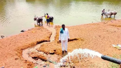 In drought-hit Karnataka, farmer pumps water from own well into dry river