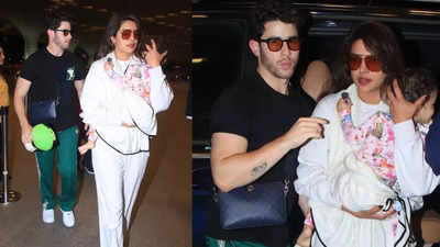 Nick Jonas asks paps to talk softly as Priyanka Chopra holds Malti Marie, the family arrives at Mumbai airport to return to the US - WATCH video