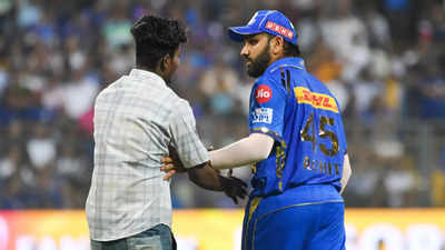 Watch: Fan invades field, scares Rohit Sharma during MI vs RR match