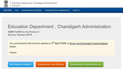 Chandigarh NTT Admit Card 2024 released, exam on April 7; Check direct link here
